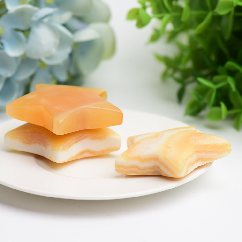 1.8-2.0 inch Orange Calcite Star Crystal Figurine