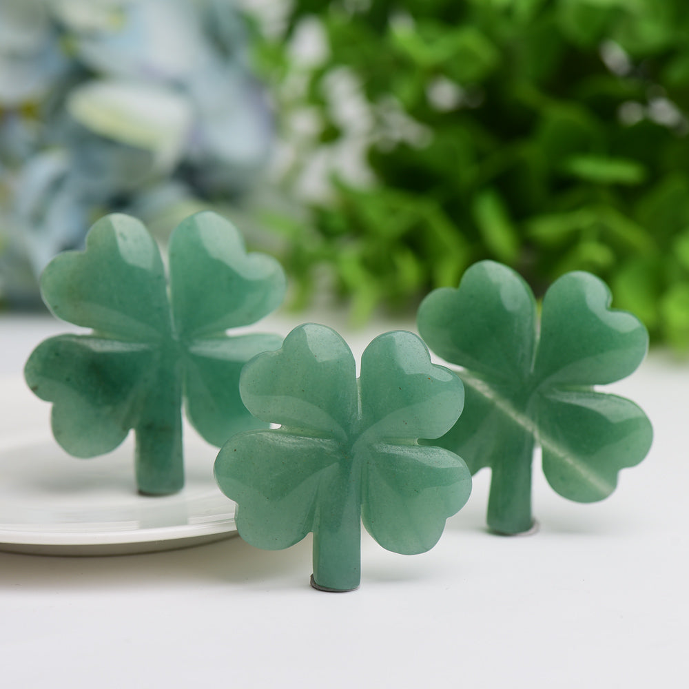 1.8 inch Green Aventurine Crystal Clover Figurine