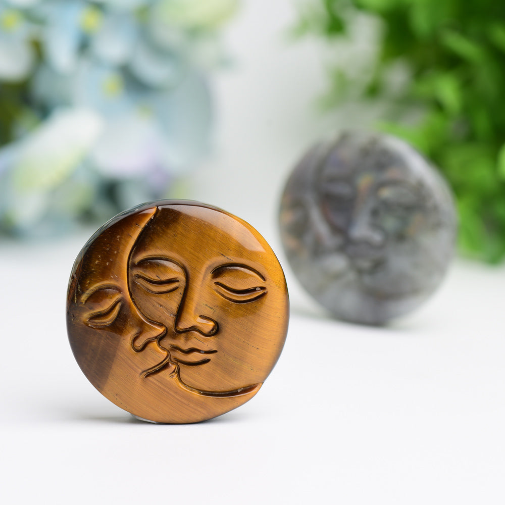 1.8 Inch Moon and Sun Face Crystal Figurine