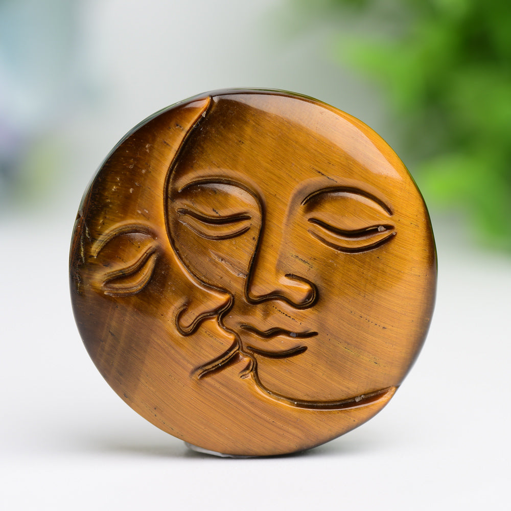 1.8 Inch Moon and Sun Face Crystal Figurine