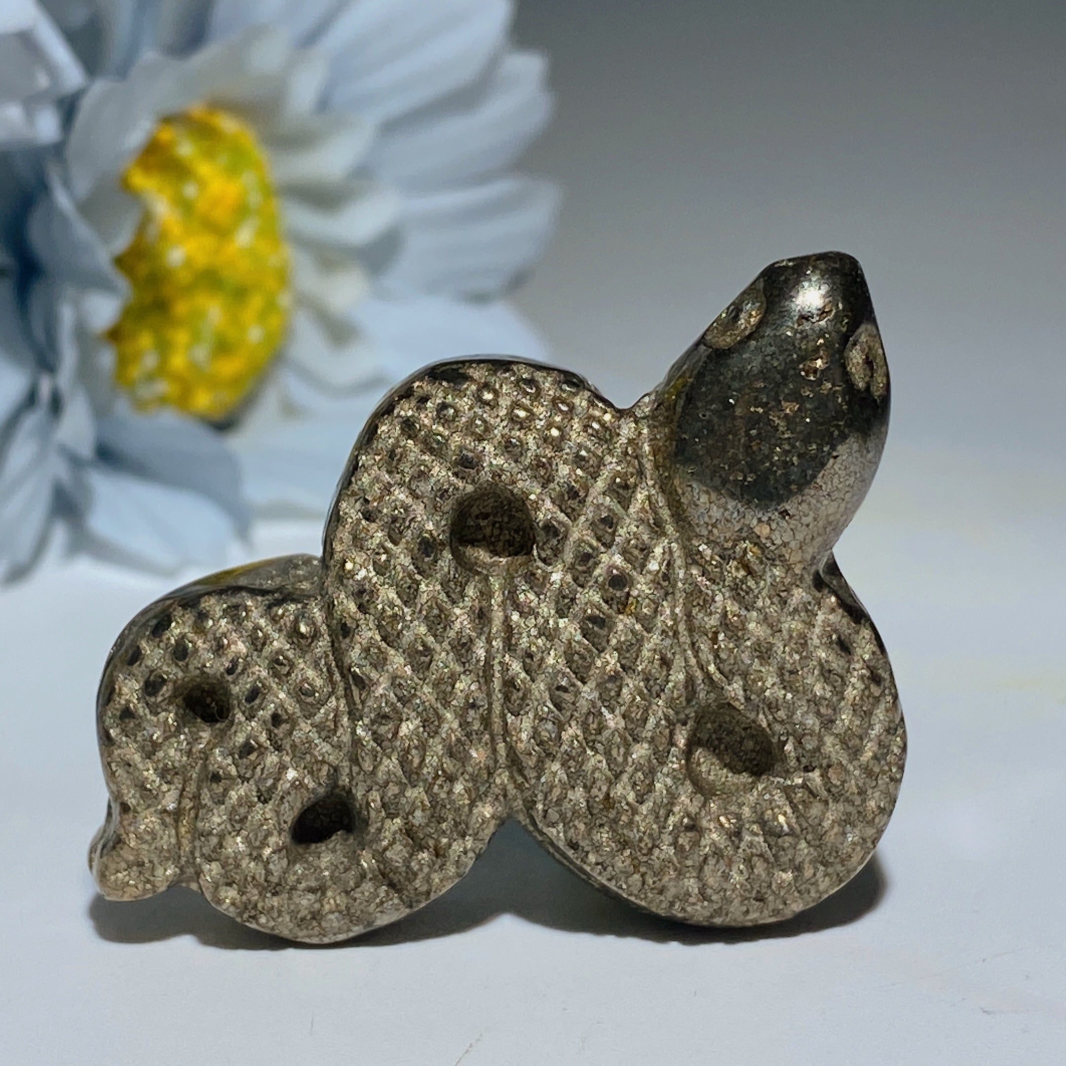 1.8 inch Pyrite Snake Carving Figurine Spiritual