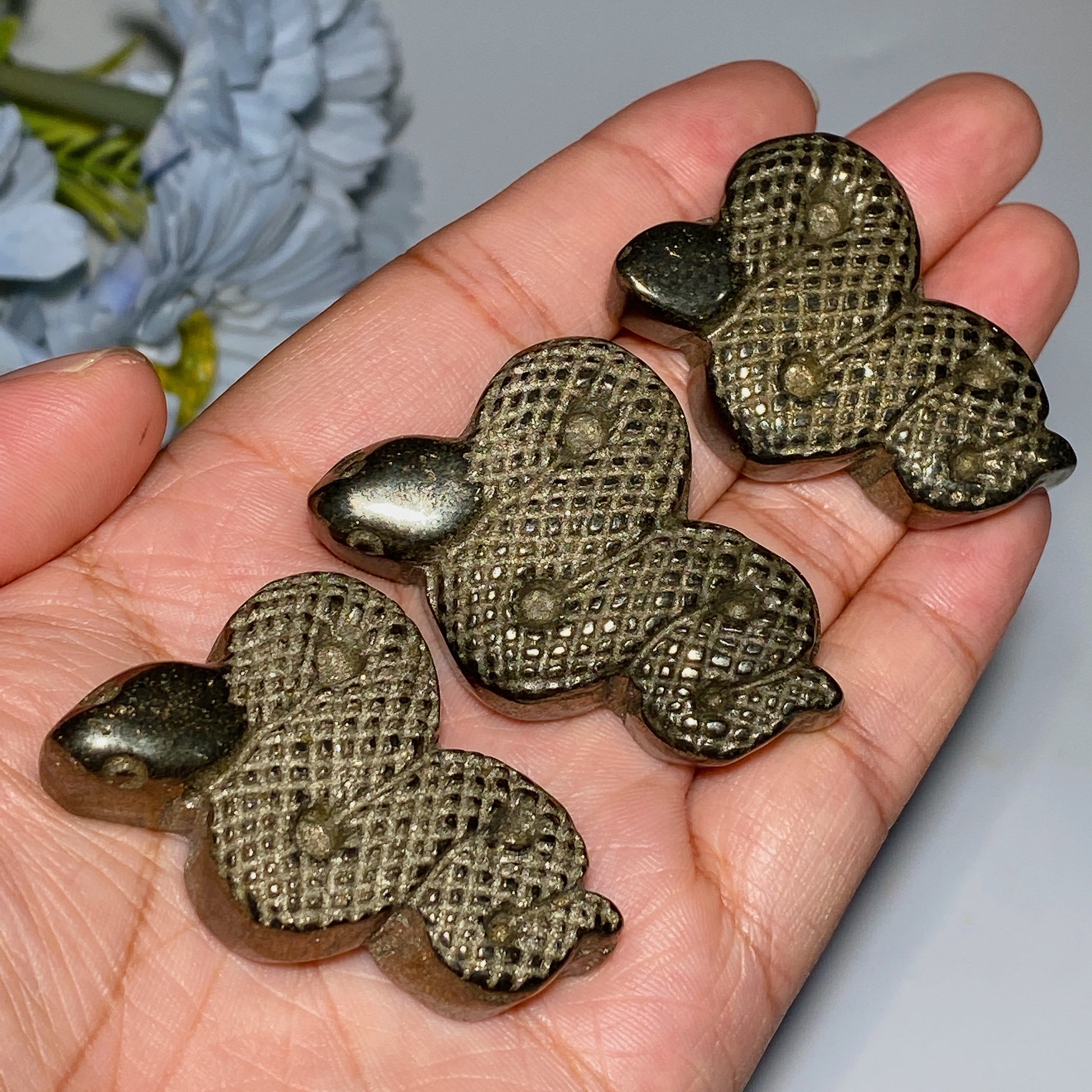 1.8 inch Pyrite Snake Carving Figurine Spiritual