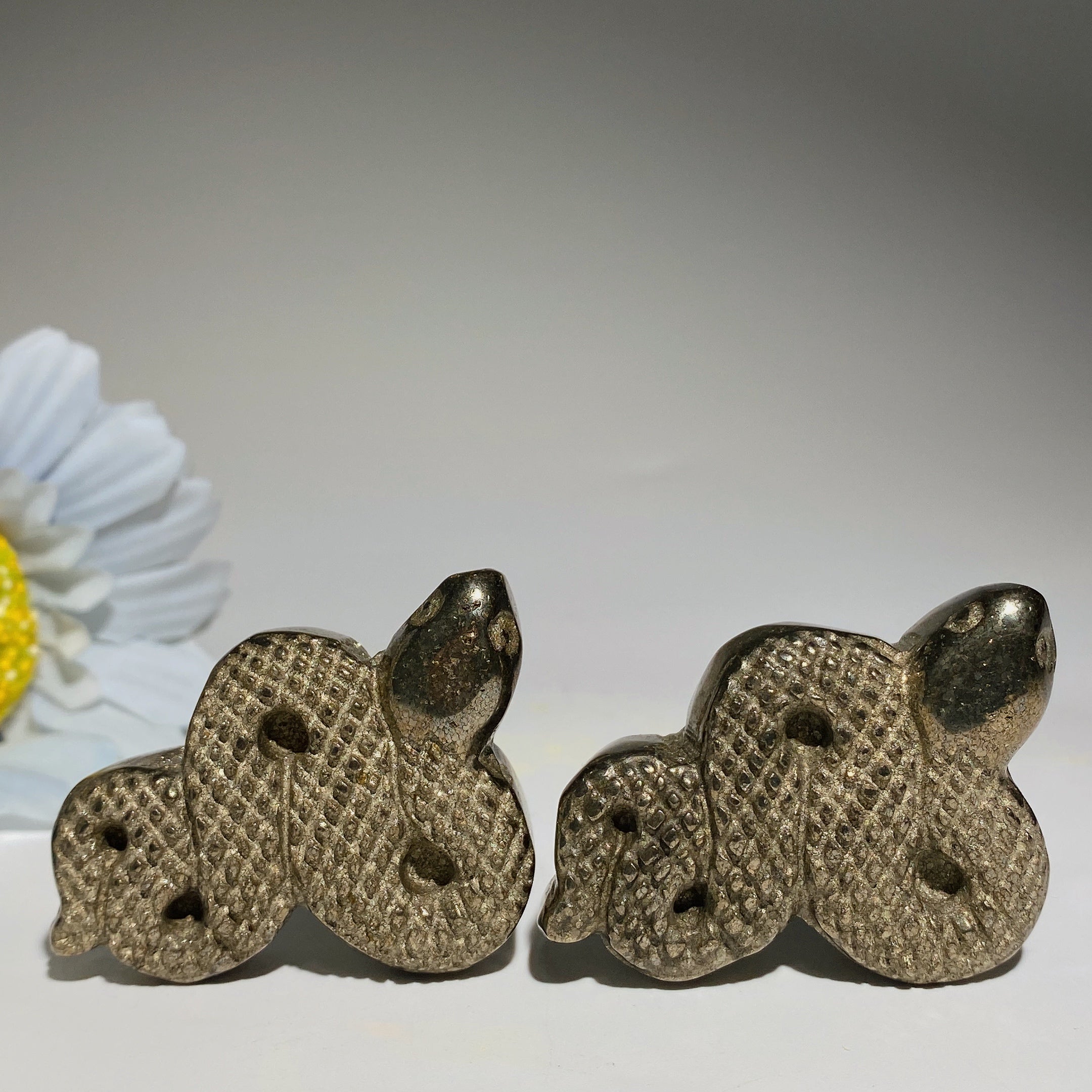 1.8 inch Pyrite Snake Carving Figurine Spiritual