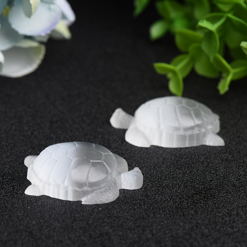 1.8-inch Selenite Crystal Turtle Carving Figurine