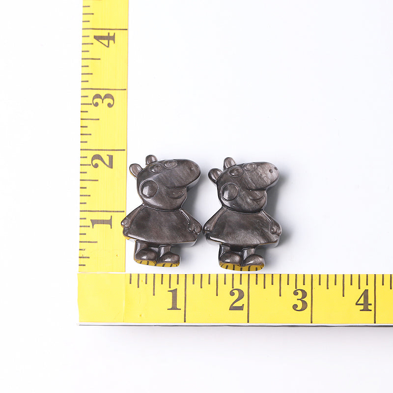 1.8 Inch Silver Obsidian Pig Crystal Animal Carving