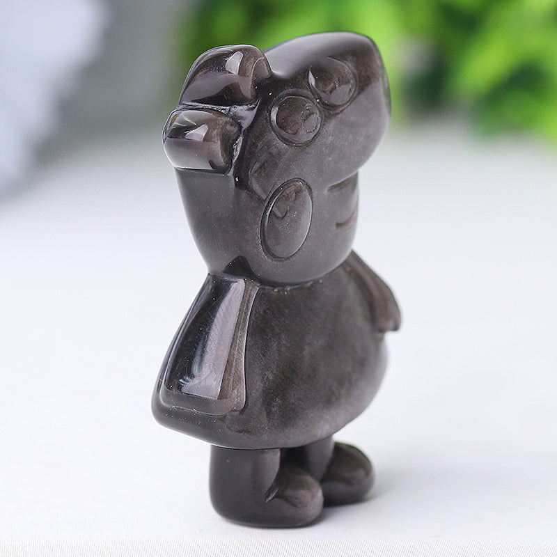 1.8 Inch Silver Obsidian Pig Crystal Animal Carving