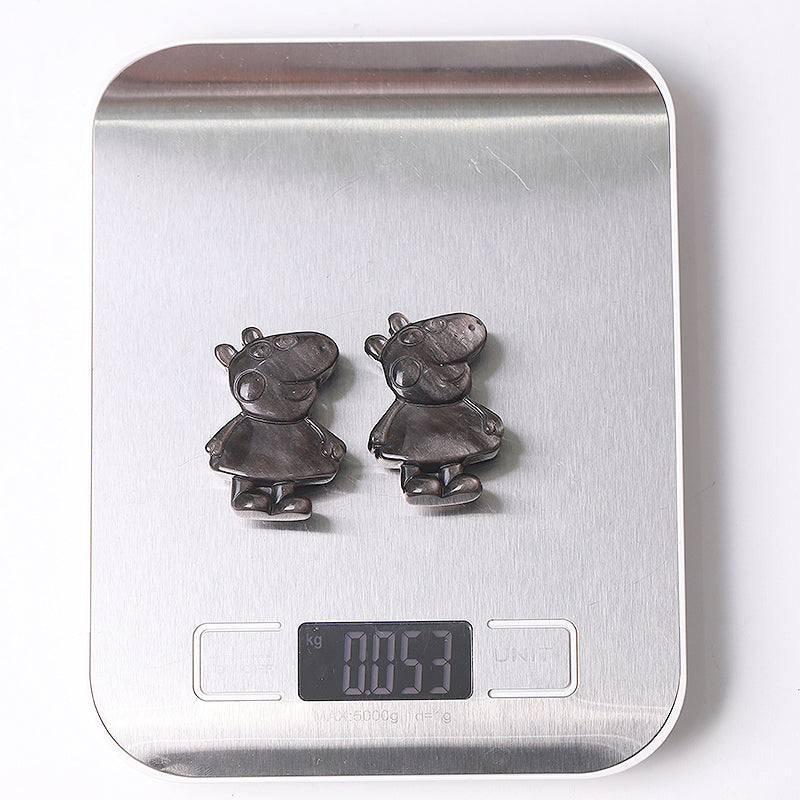 1.8 Inch Silver Obsidian Pig Crystal Animal Carving