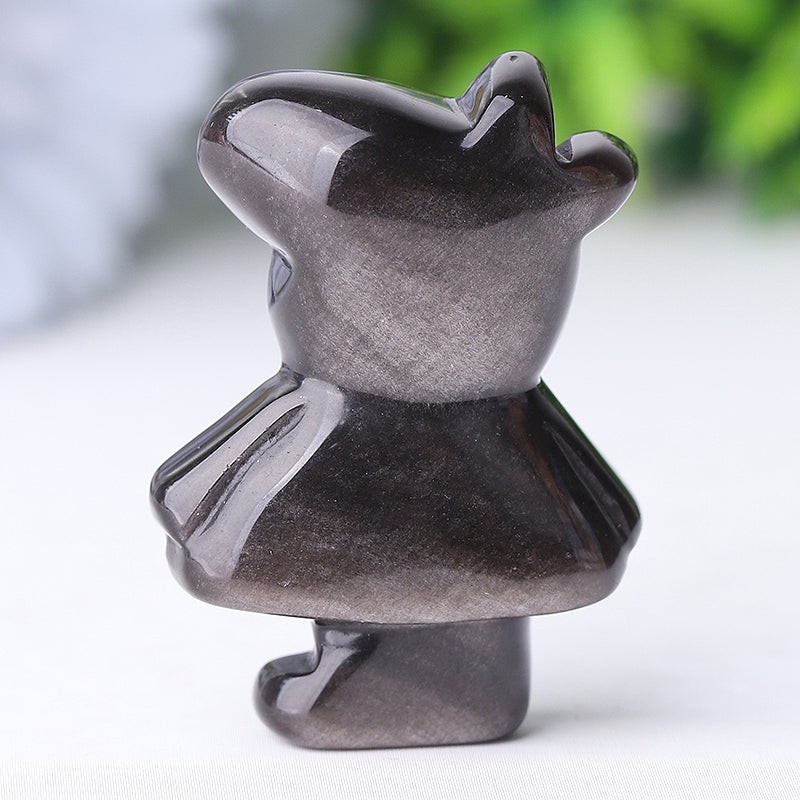 1.8 Inch Silver Obsidian Pig Crystal Animal Carving