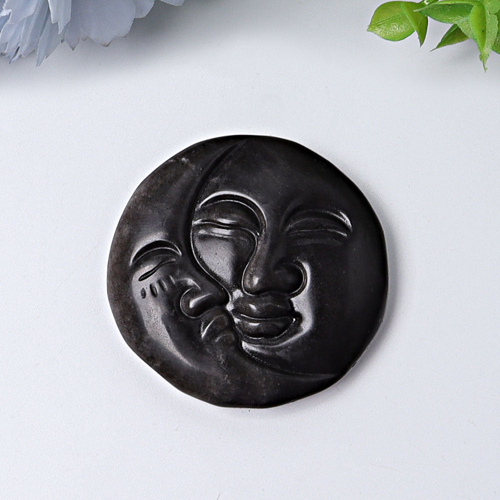 1.8-inch Silver Obsidian Sun Moon Crystal Figurine