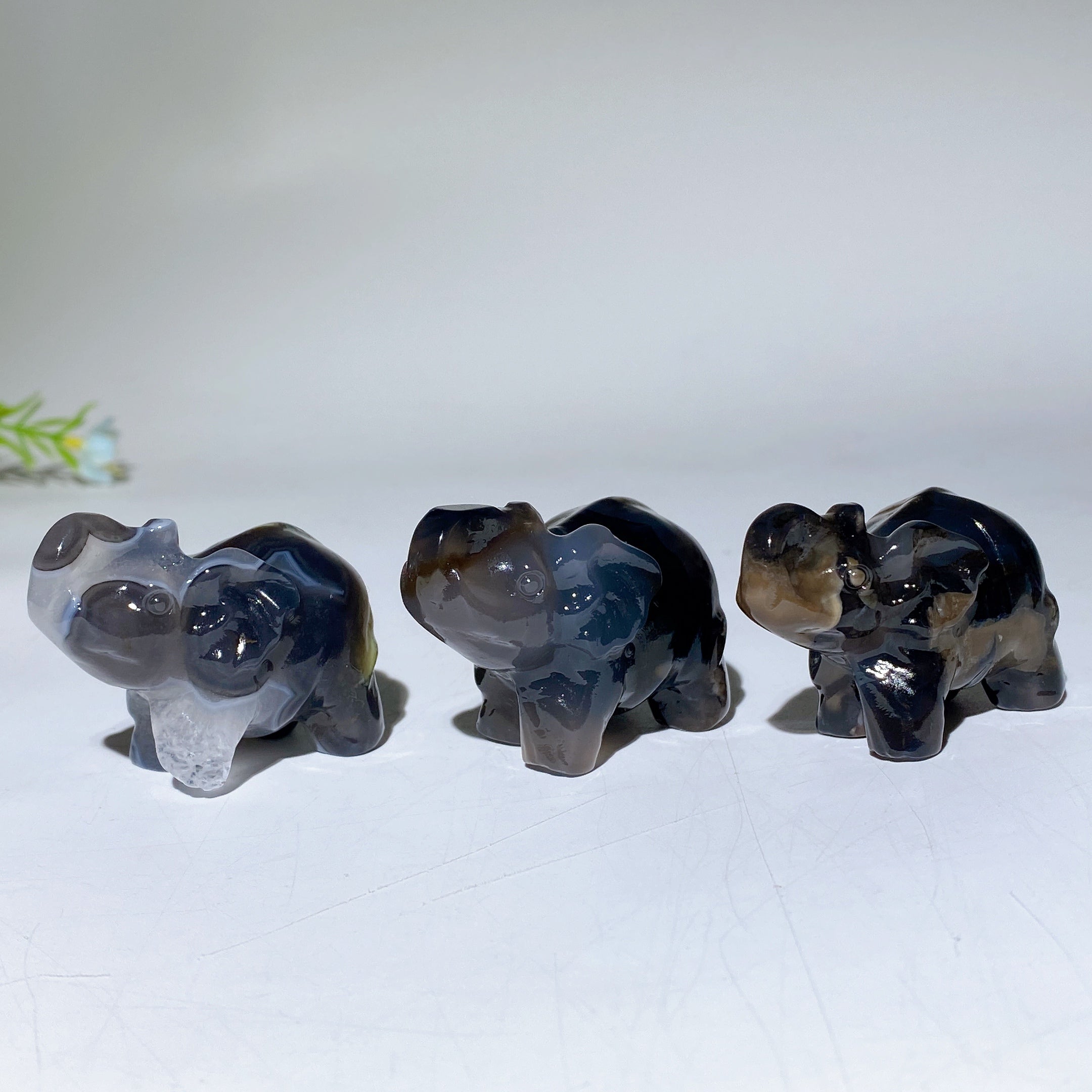 1.8 Inch Volcanic Agate Elephant Crystal Figurine for Healing