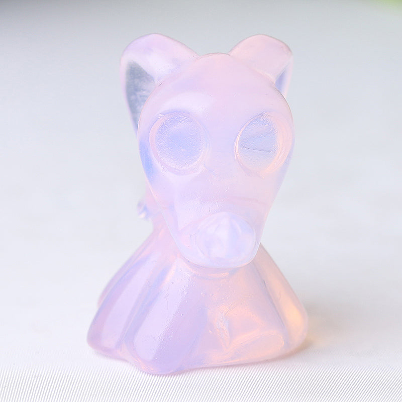 1.8" Pink Opalescent Healing Crystal Dog Carving