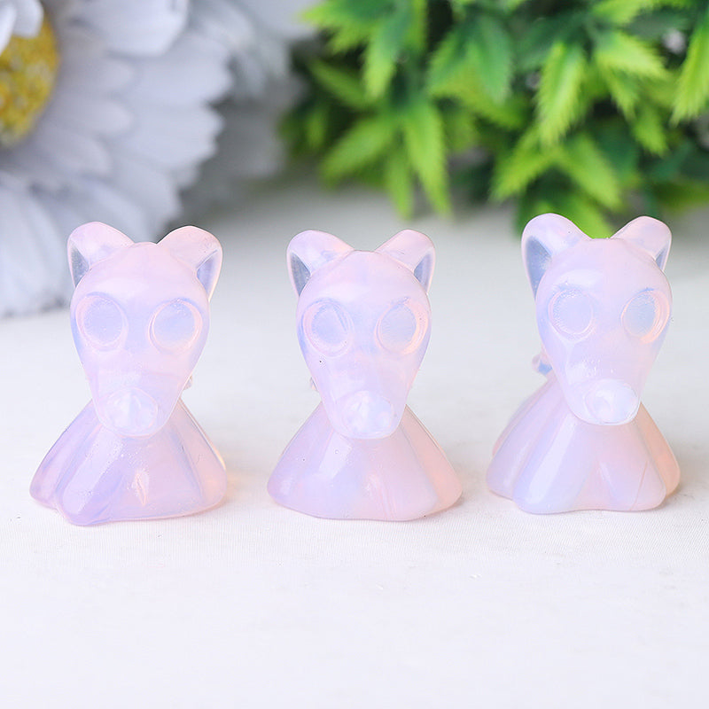 1.8" Pink Opalescent Healing Crystal Dog Carving