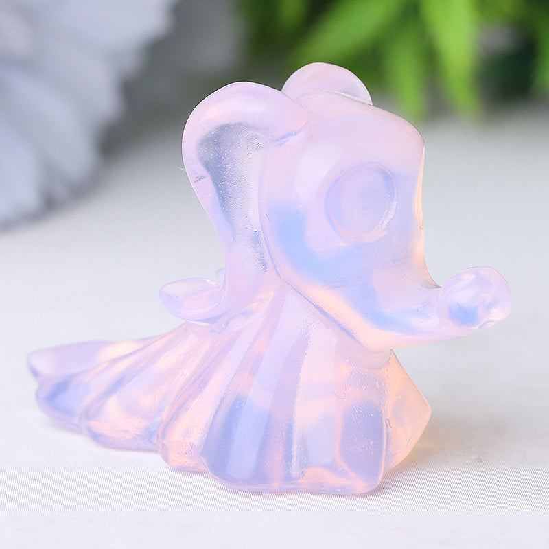 1.8" Pink Opalescent Healing Crystal Dog Carving