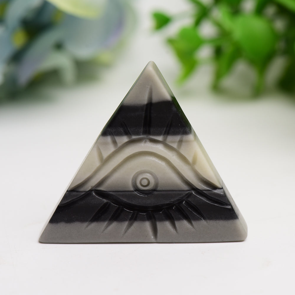 1.8" Taiji Stone Triangle Slab with Evil's Eye Carving