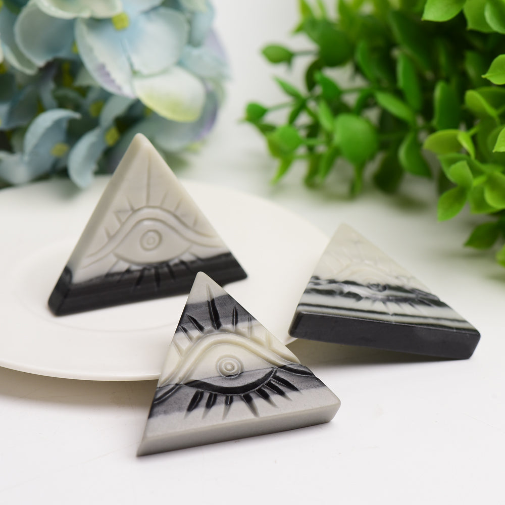 1.8" Taiji Stone Triangle Slab with Evil's Eye Carving