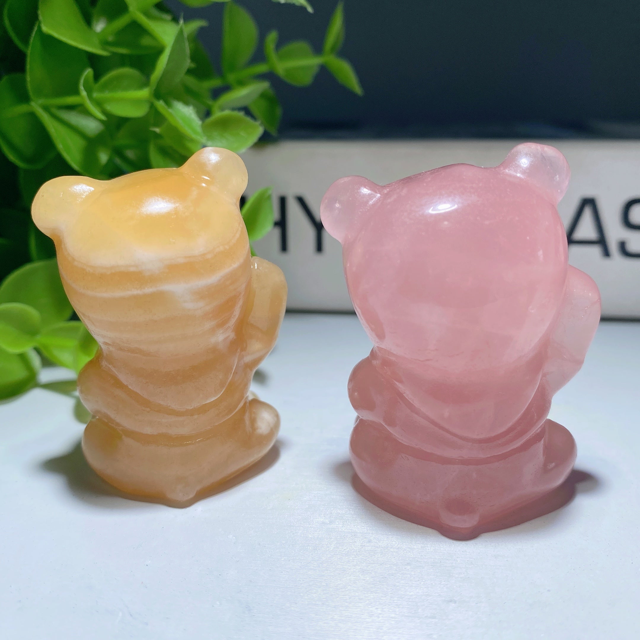 1.85 inch Crystal Bear Figurine in Orange Calcite and Rose Quartz