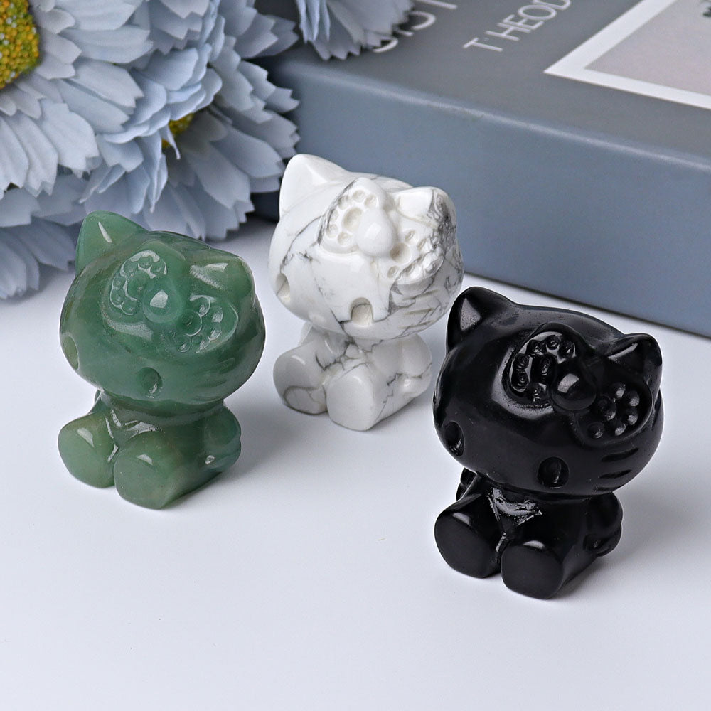 1.85 inch Crystal Cats Figurine in Obsidian, Aventurine, Howlite