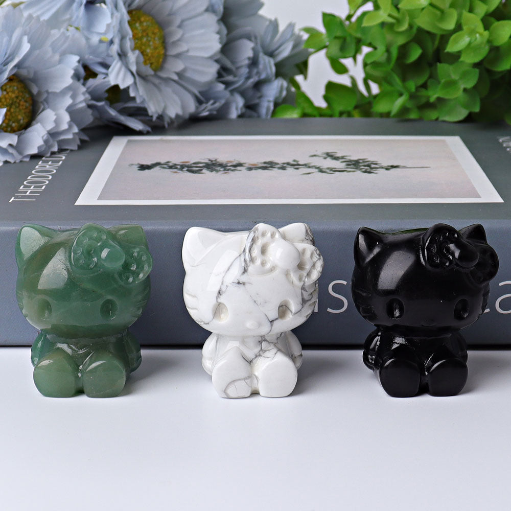 1.85 inch Crystal Cats Figurine in Obsidian, Aventurine, Howlite