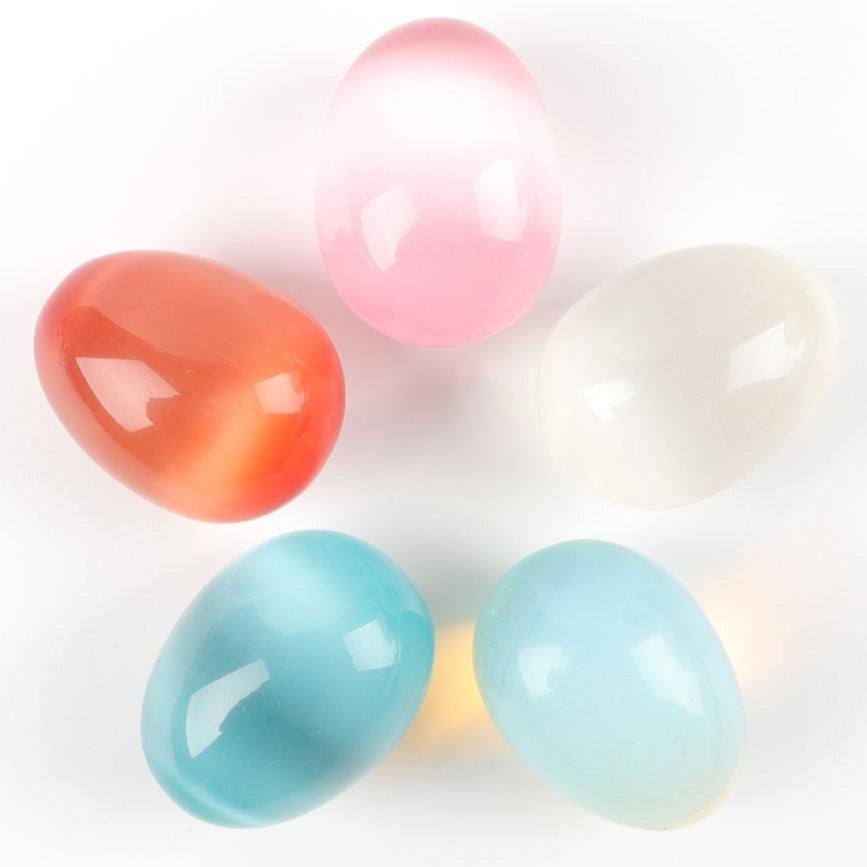 1.88" Cat Eye Crystal Egg Palm Stone for Healing