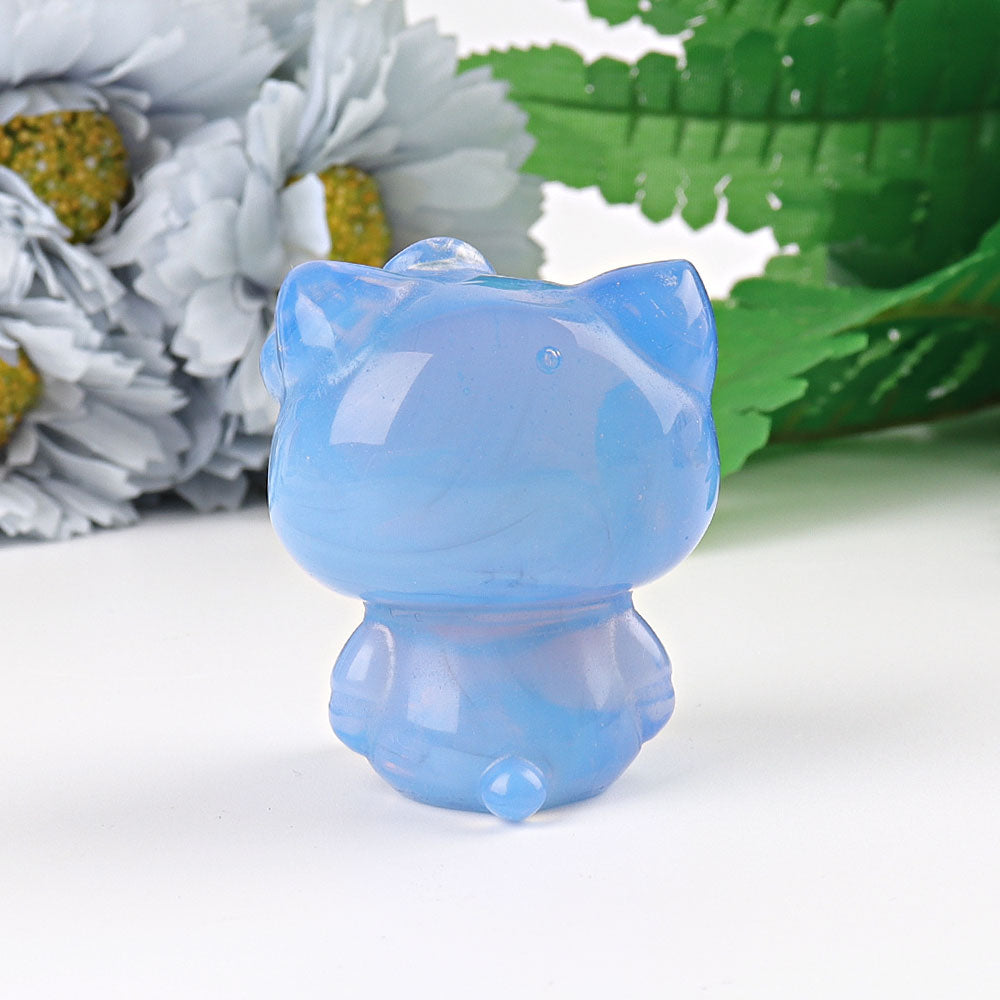 1.9" Blue Opalite Crystal Cat Carving for Healing Energy