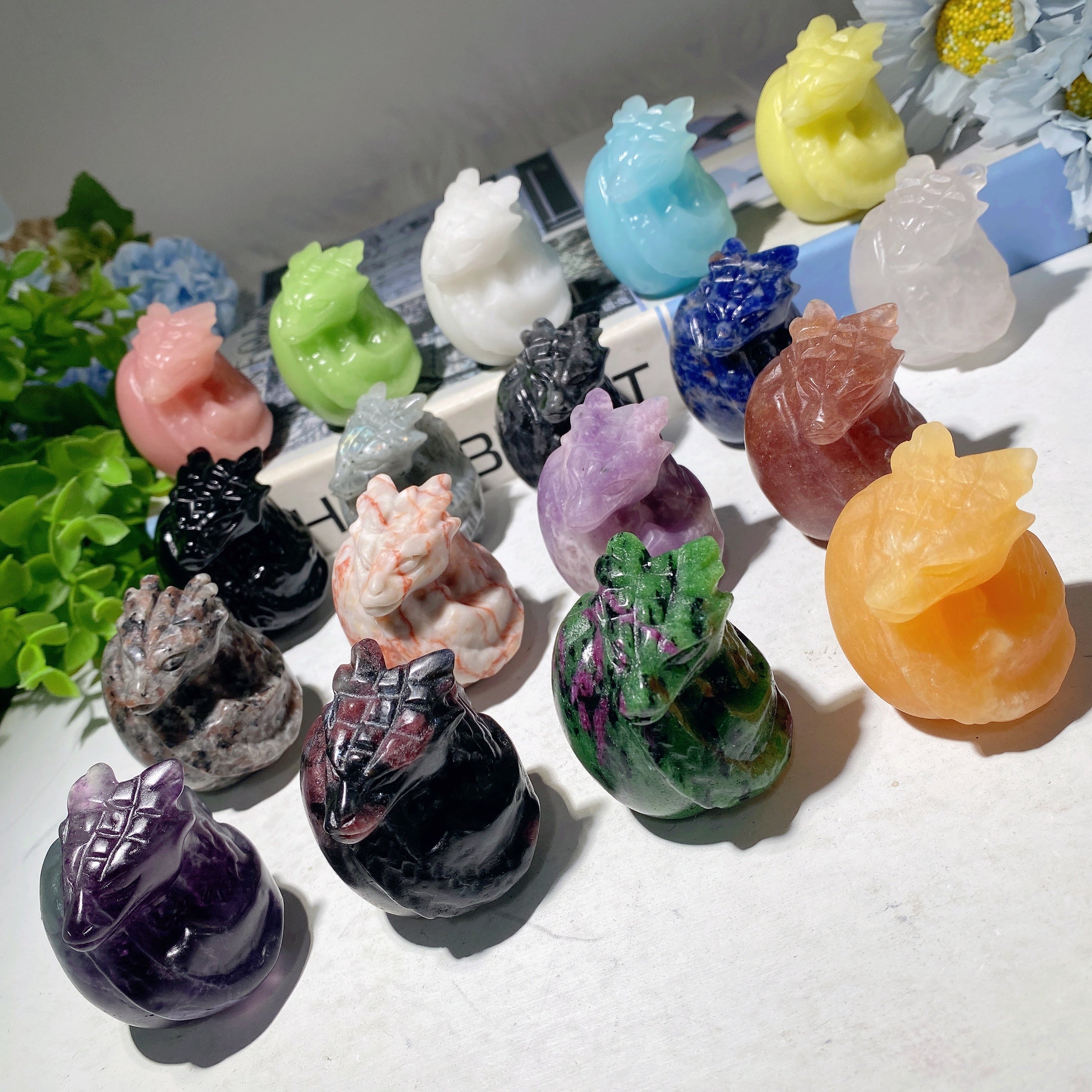 1.9 inch Mixed Crystal Dragon Egg Carving for Healing