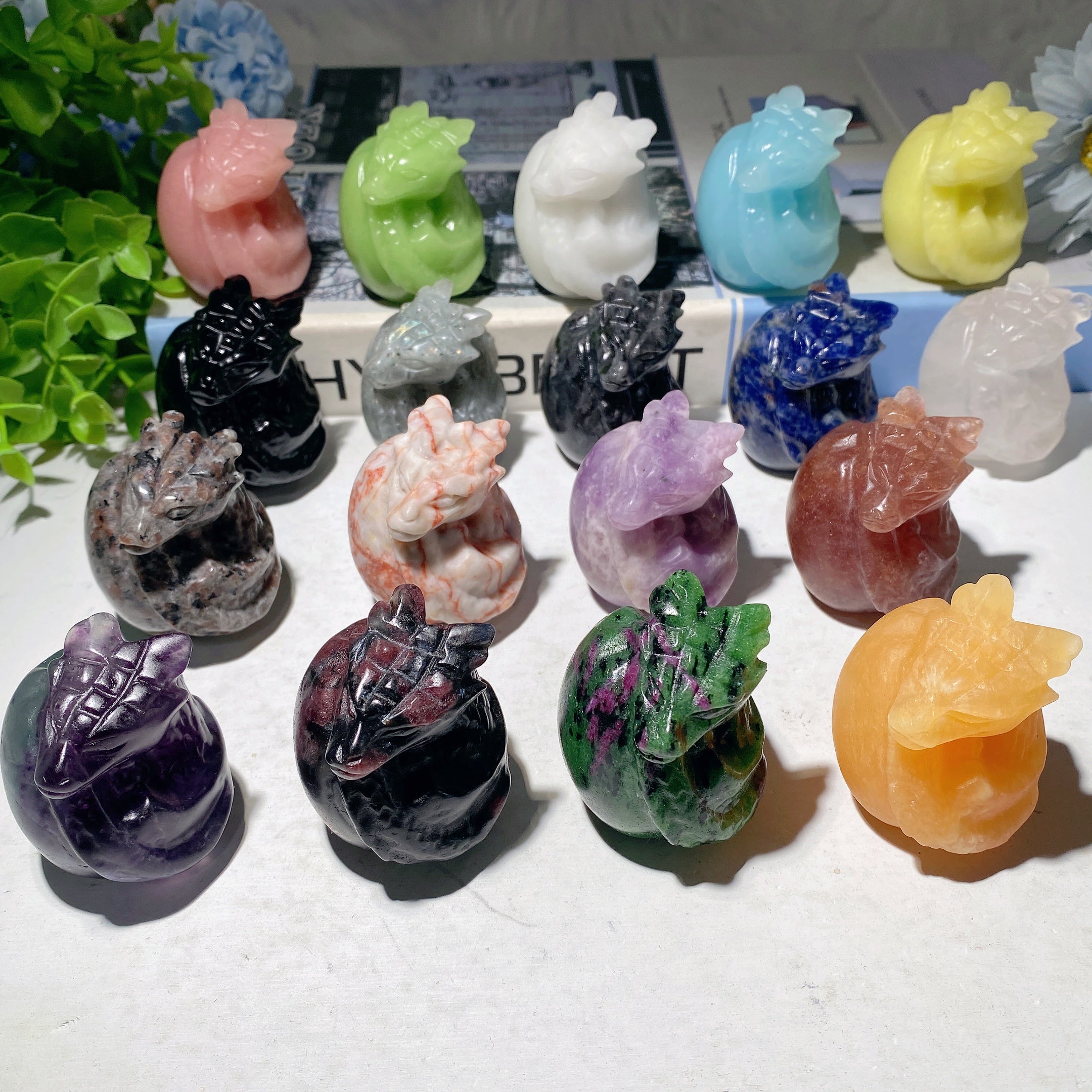 1.9 inch Mixed Crystal Dragon Egg Carving for Healing