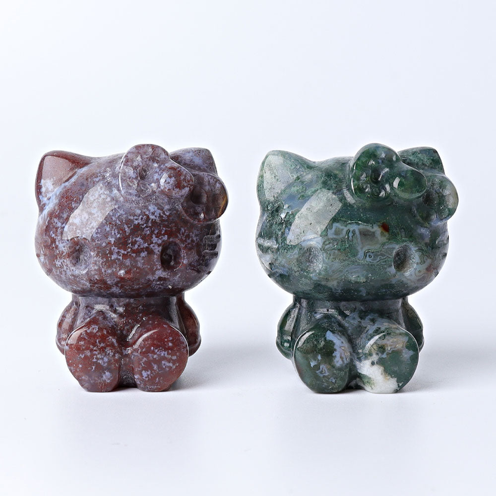1.9 inch Moss Agate Crystal Cat Figurine for Healing