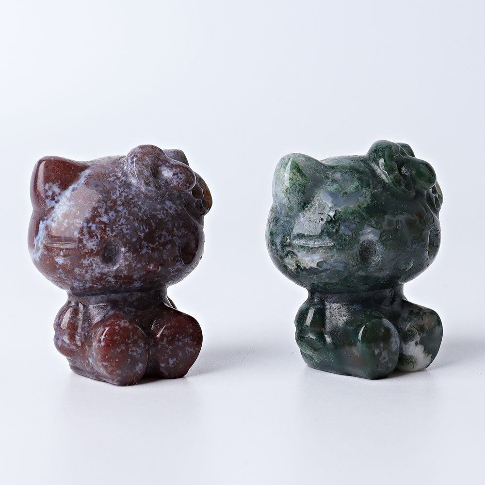 1.9 inch Moss Agate Crystal Cat Figurine for Healing