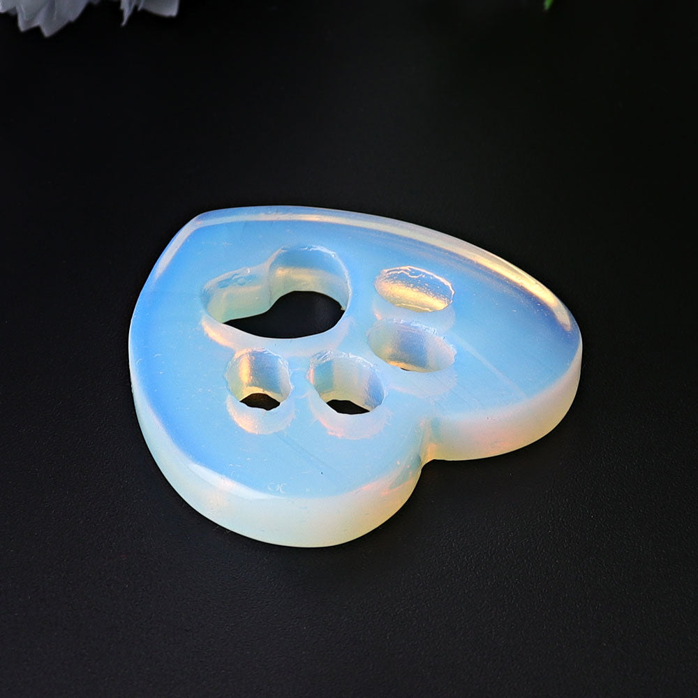1.9 inch Opalite Heart Crystal Cat Paw Carving