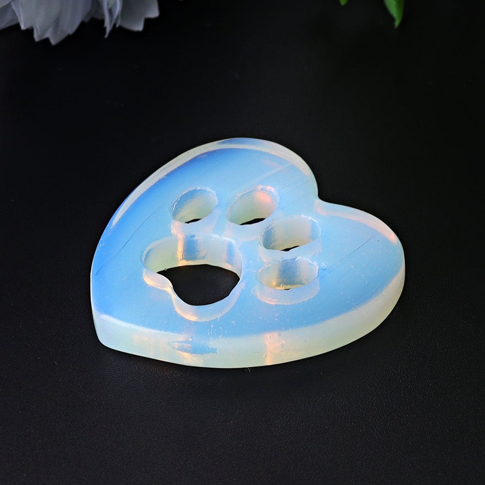 1.9 inch Opalite Heart Crystal Cat Paw Carving