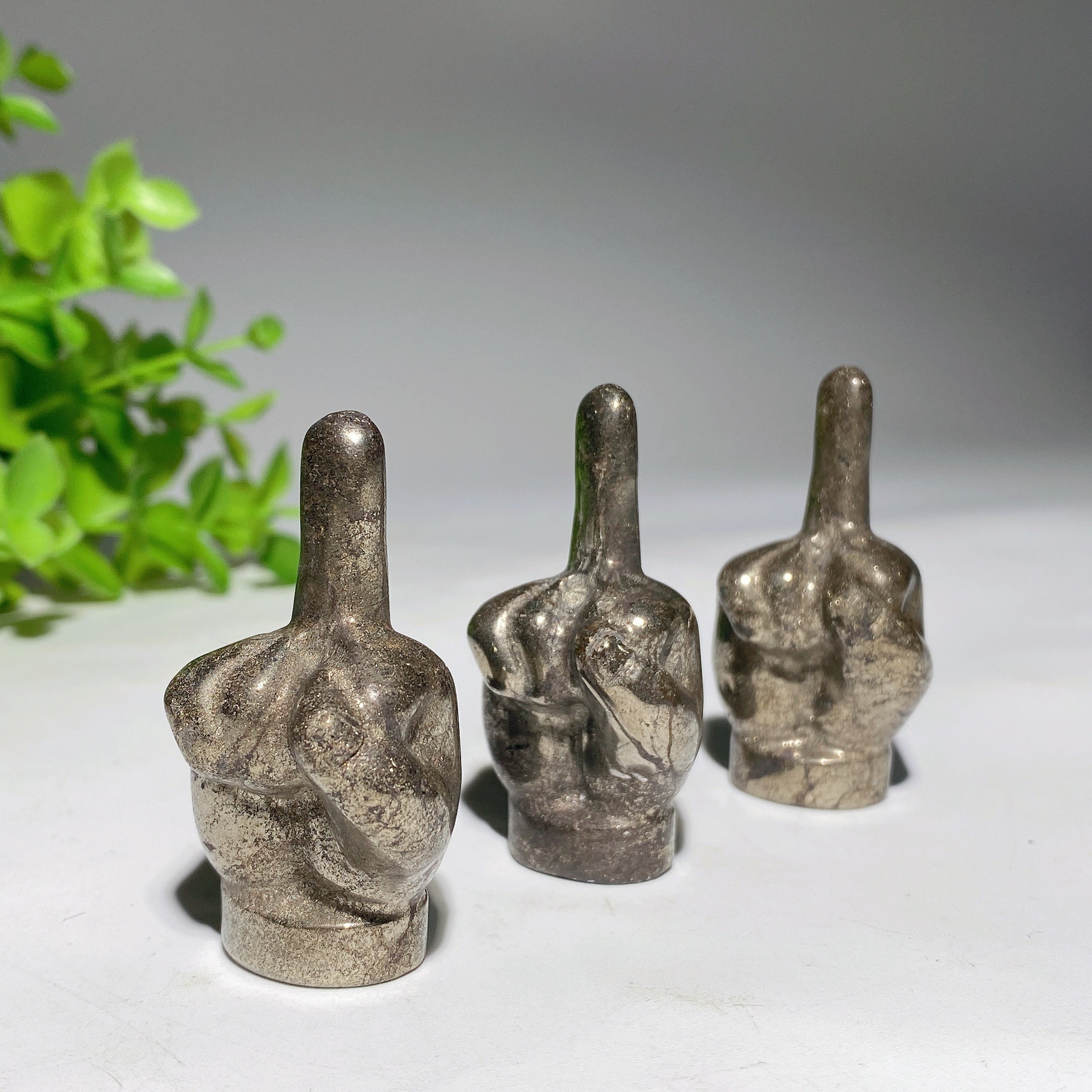 1.9 inch Pyrite Crystal Figurine Middle Finger Carving