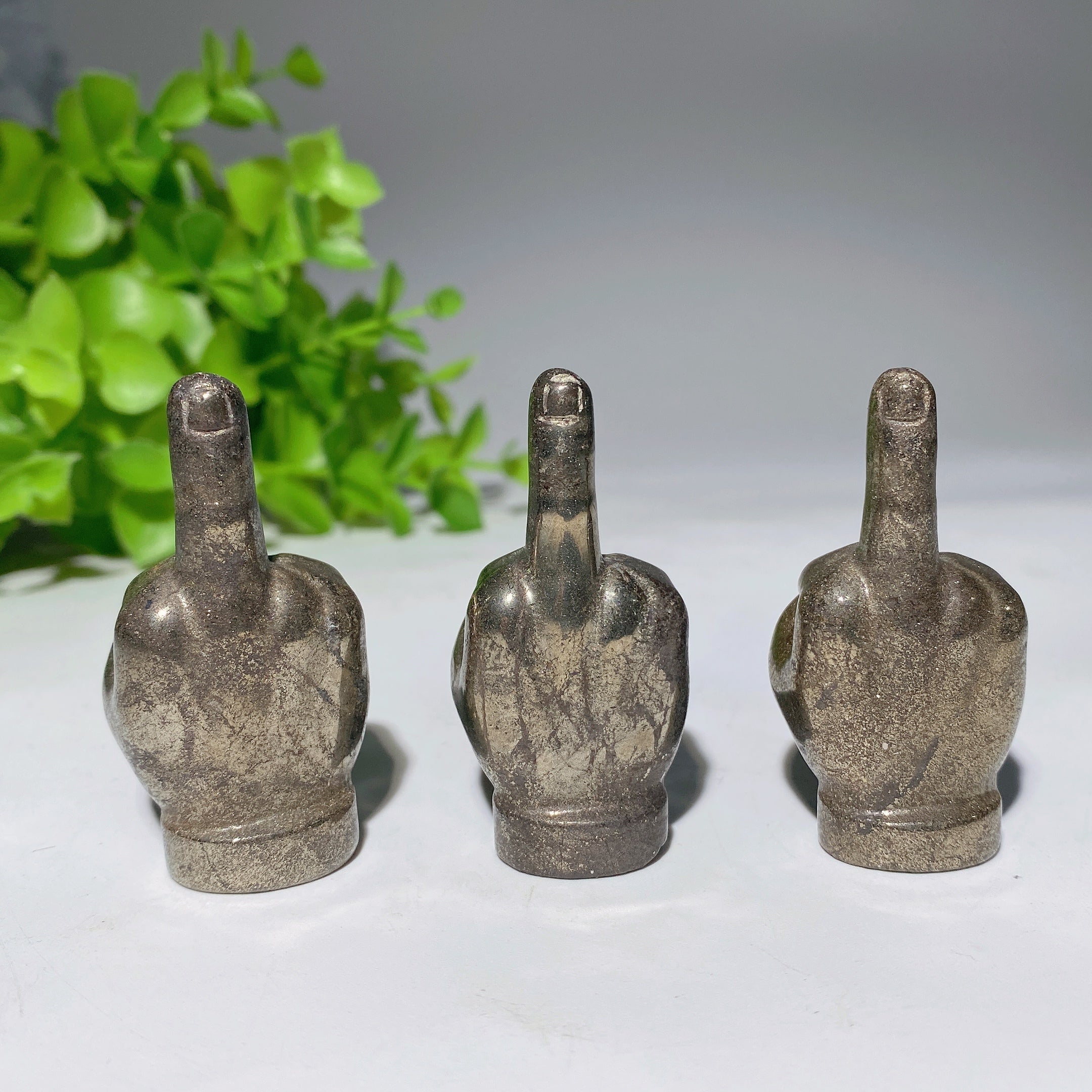 1.9 inch Pyrite Crystal Figurine Middle Finger Carving