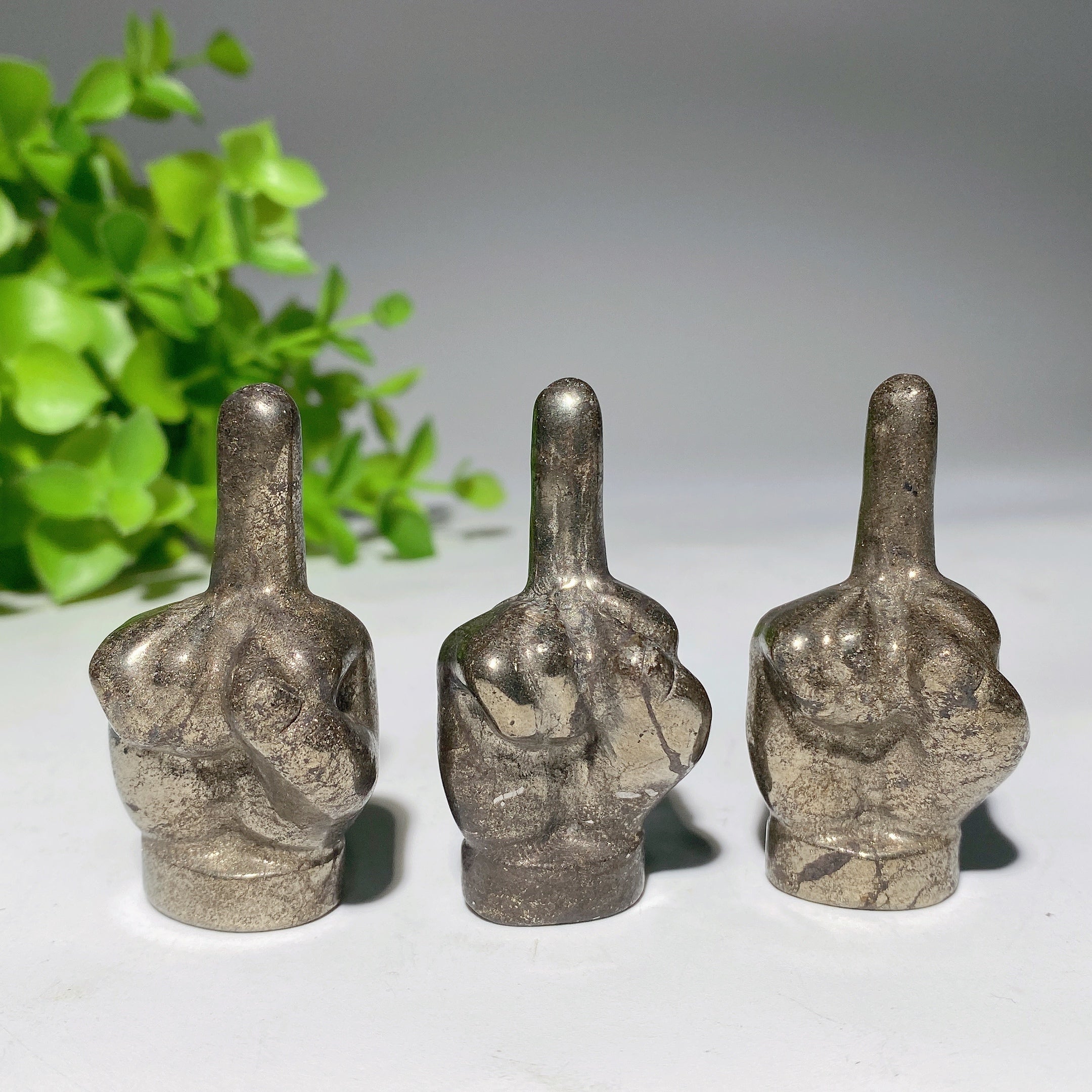 1.9 inch Pyrite Crystal Figurine Middle Finger Carving