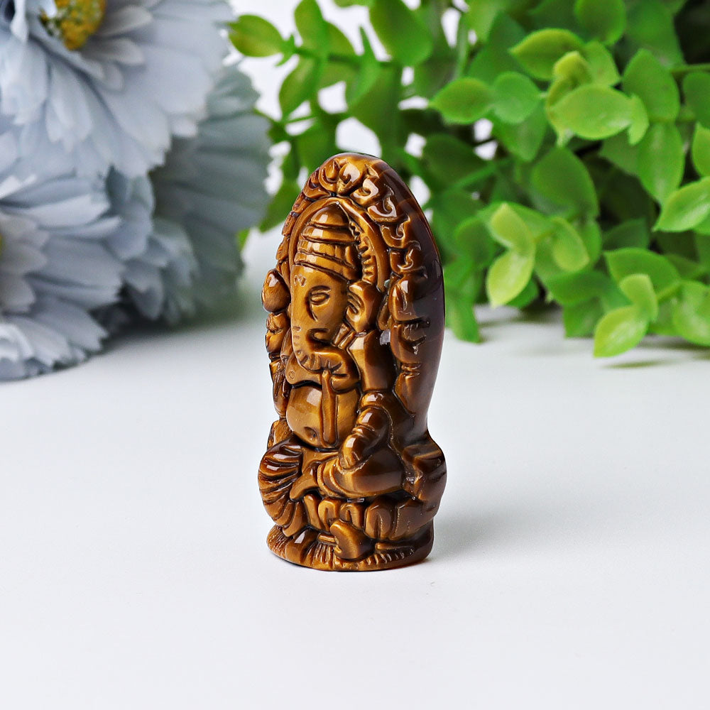 1.9 inch Tigers Eye Ganesha Carving for Spiritual Protection