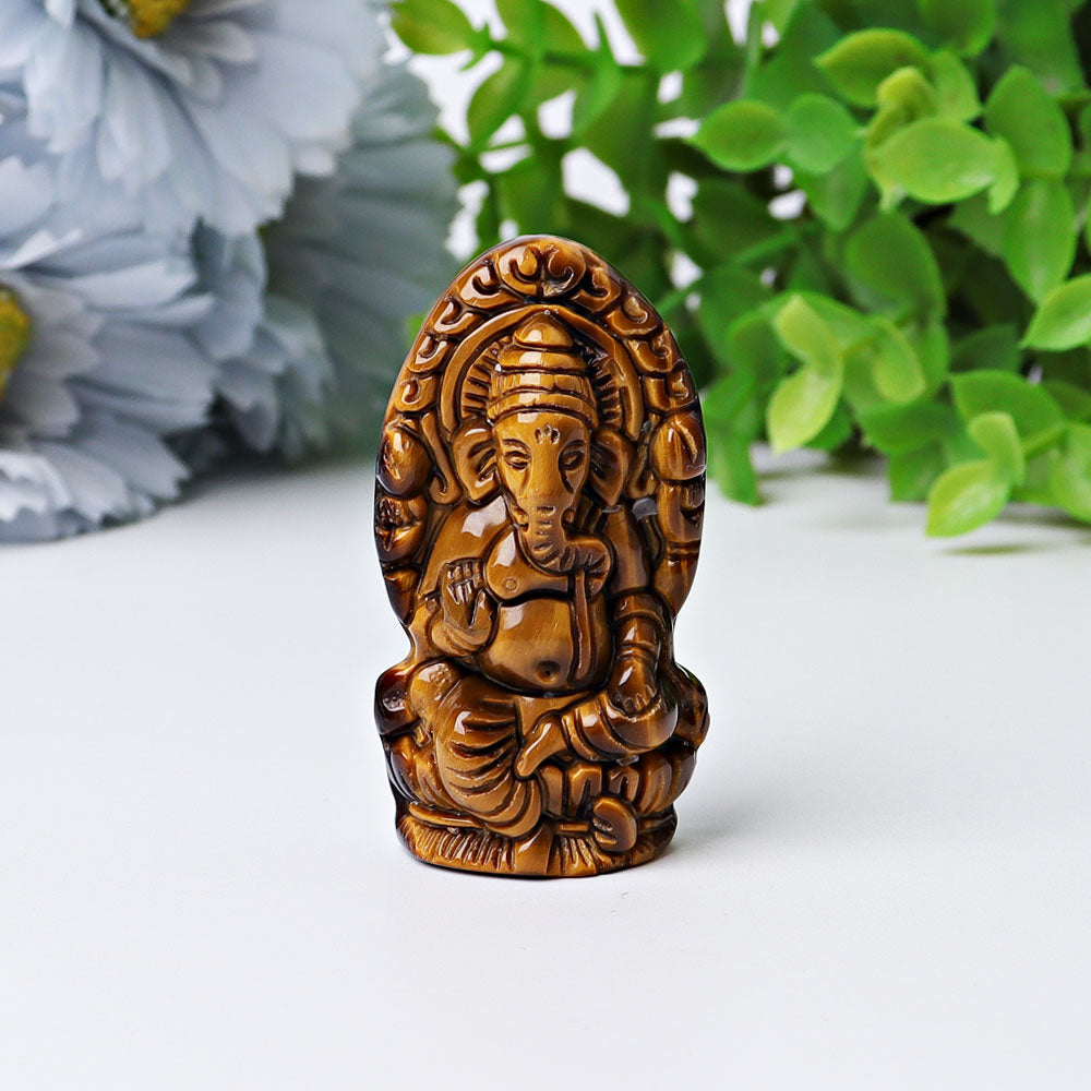 1.9 inch Tigers Eye Ganesha Carving for Spiritual Protection