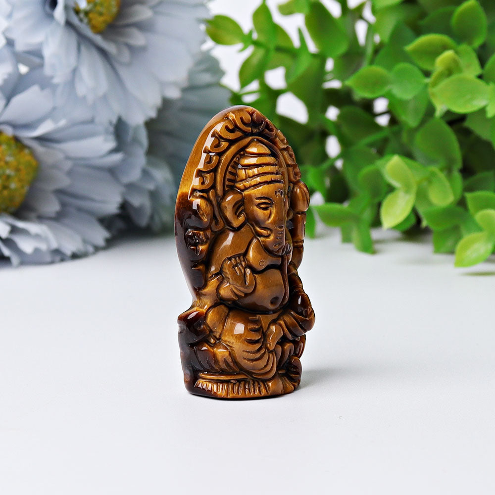 1.9 inch Tigers Eye Ganesha Carving for Spiritual Protection