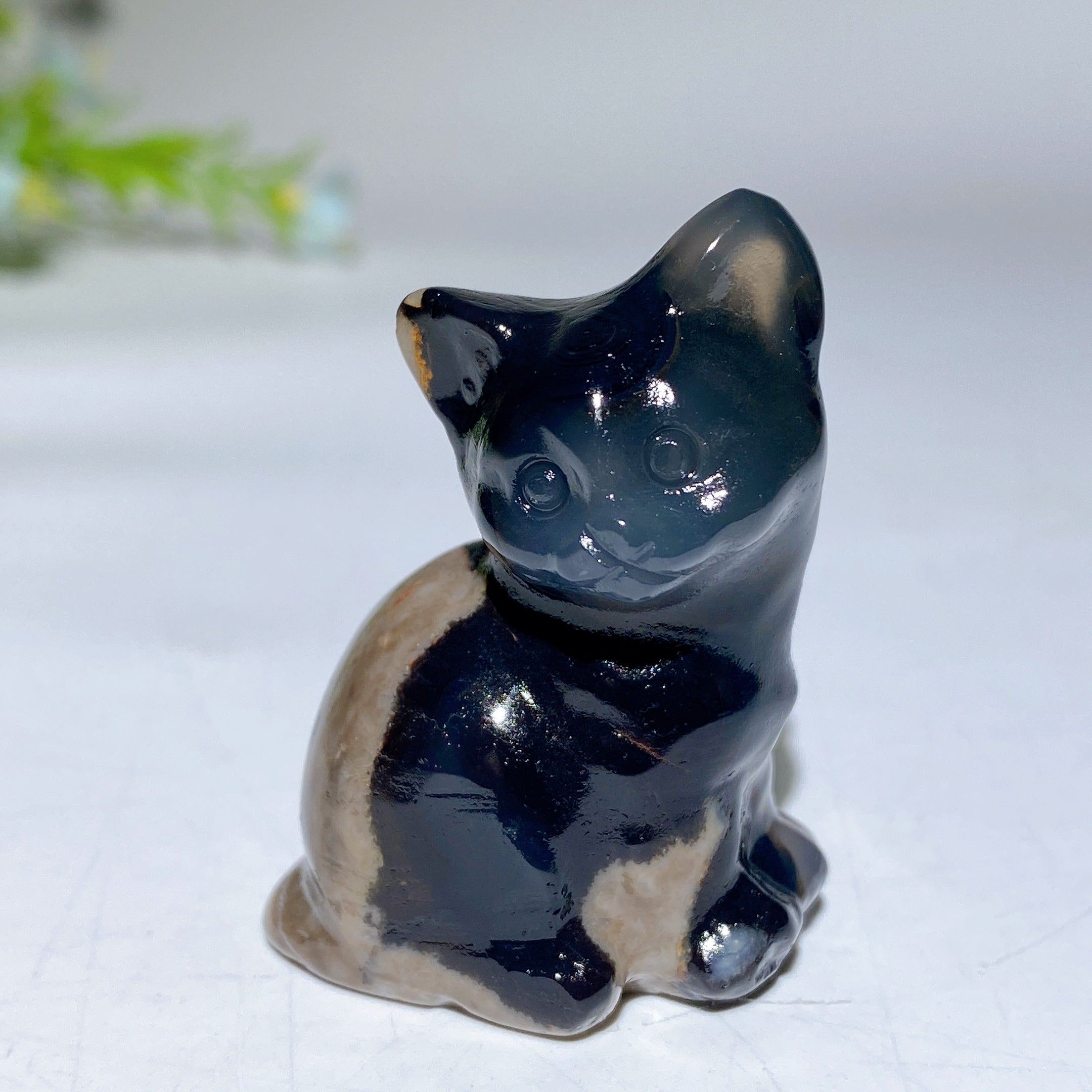 1.9 inch Volcanic Agate Cat Carving Crystal Figurine
