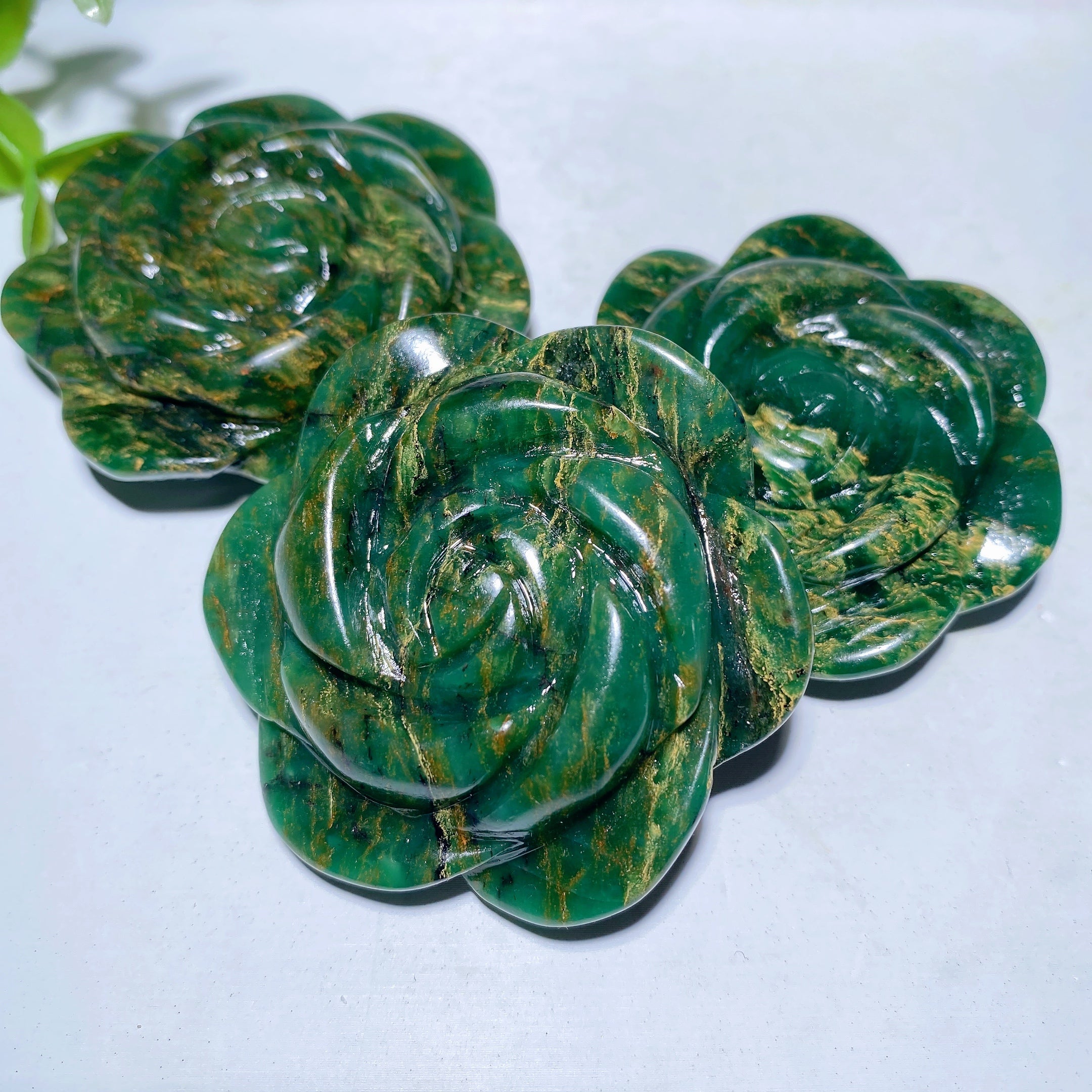 1.95" Emerald Green Rose Flower Crystal Carving for Home Decor
