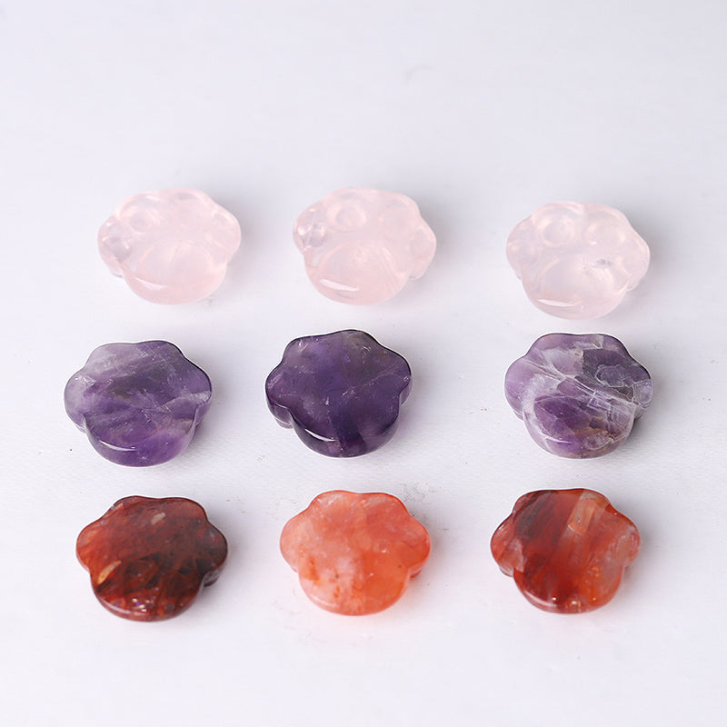 1-Inch Crystal Cat Paw Carvings in Rose Quartz, Amethyst & Fire Quartz