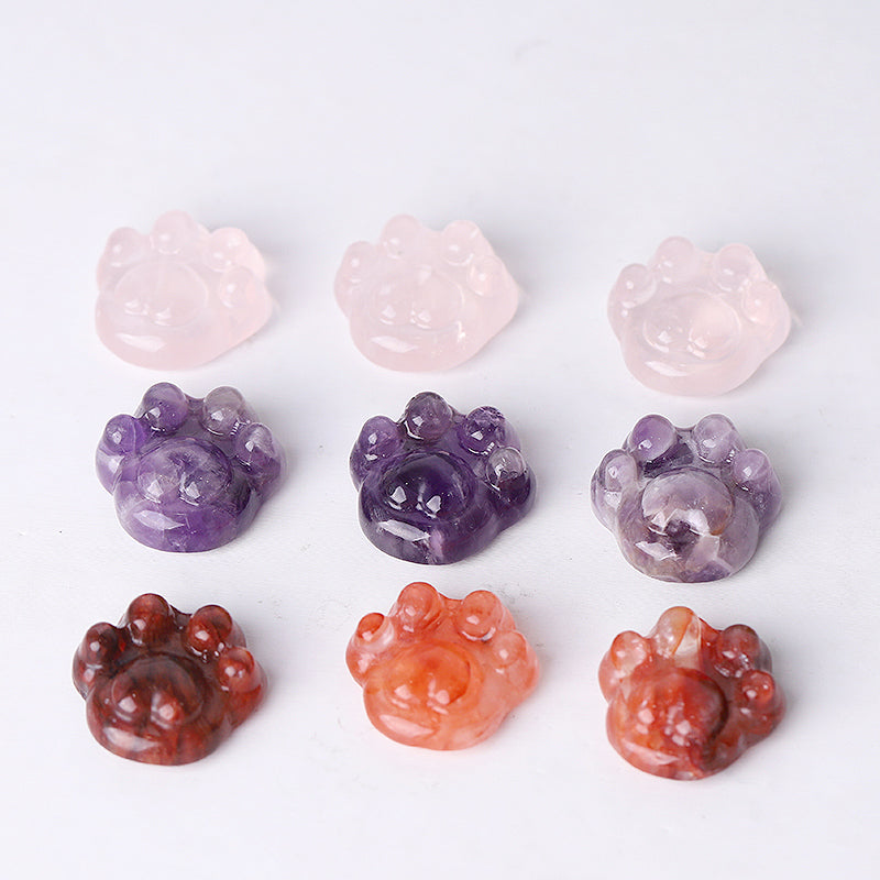 1-Inch Crystal Cat Paw Carvings in Rose Quartz, Amethyst & Fire Quartz