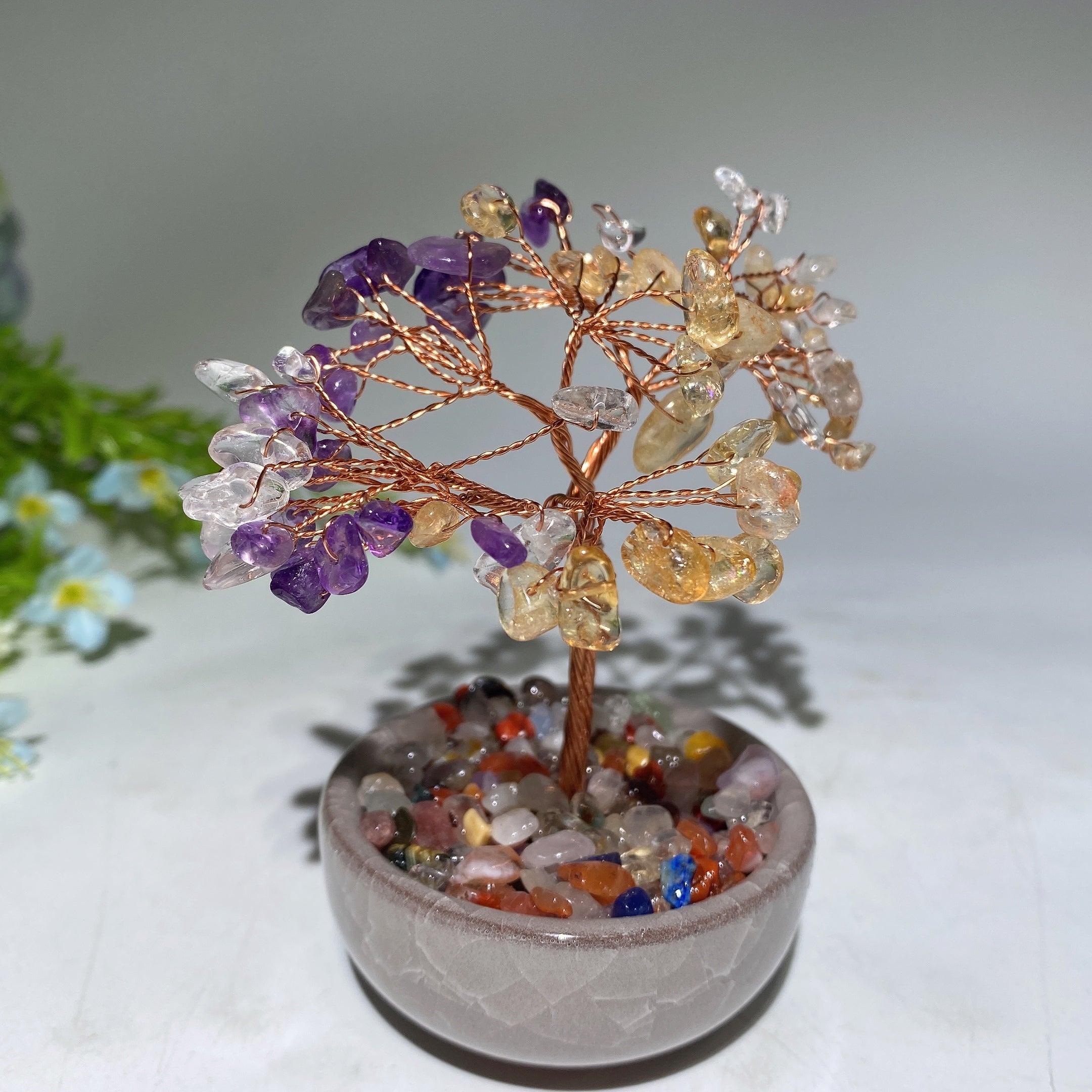 10-12cm Mixed Crystal Chips Healing Tree with Ceramic Pot