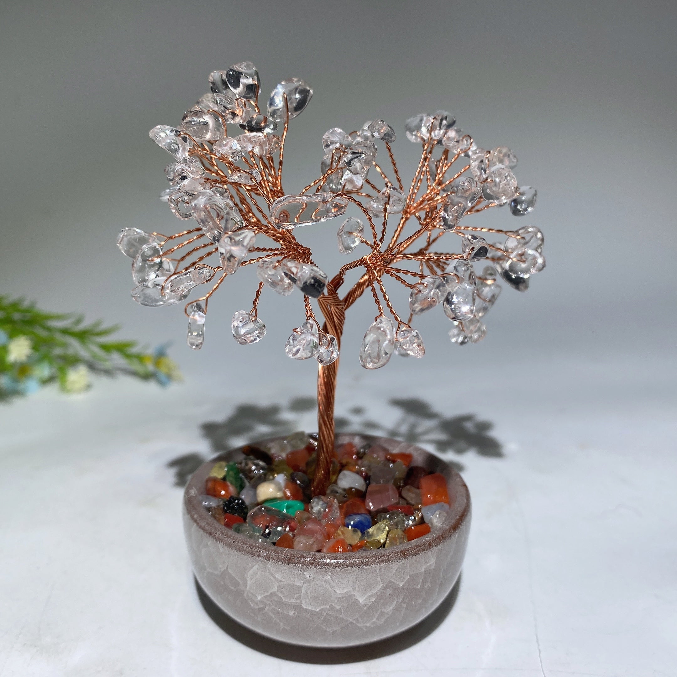10-12cm Mixed Crystal Chips Healing Tree with Ceramic Pot