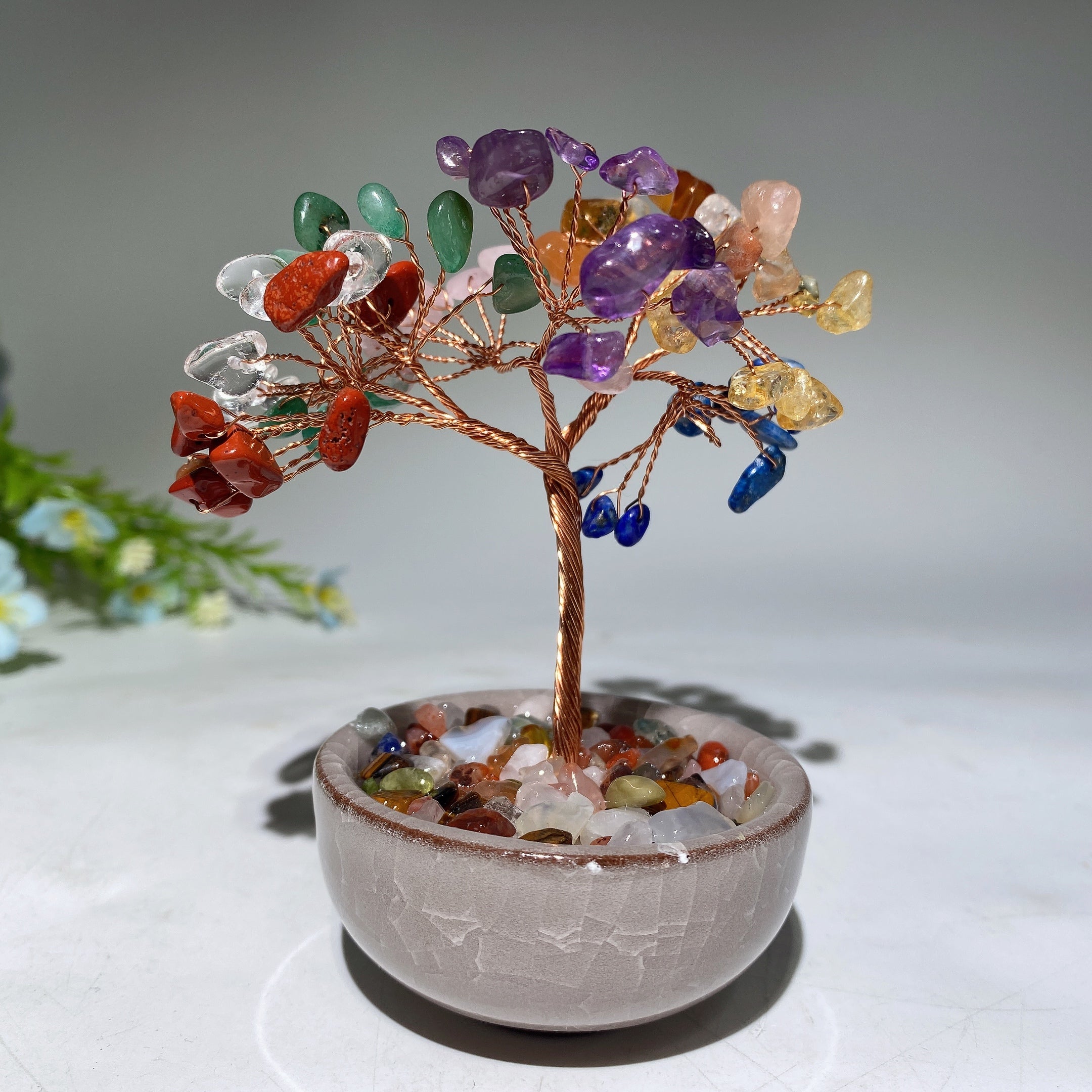 10-12cm Mixed Crystal Chips Healing Tree with Ceramic Pot