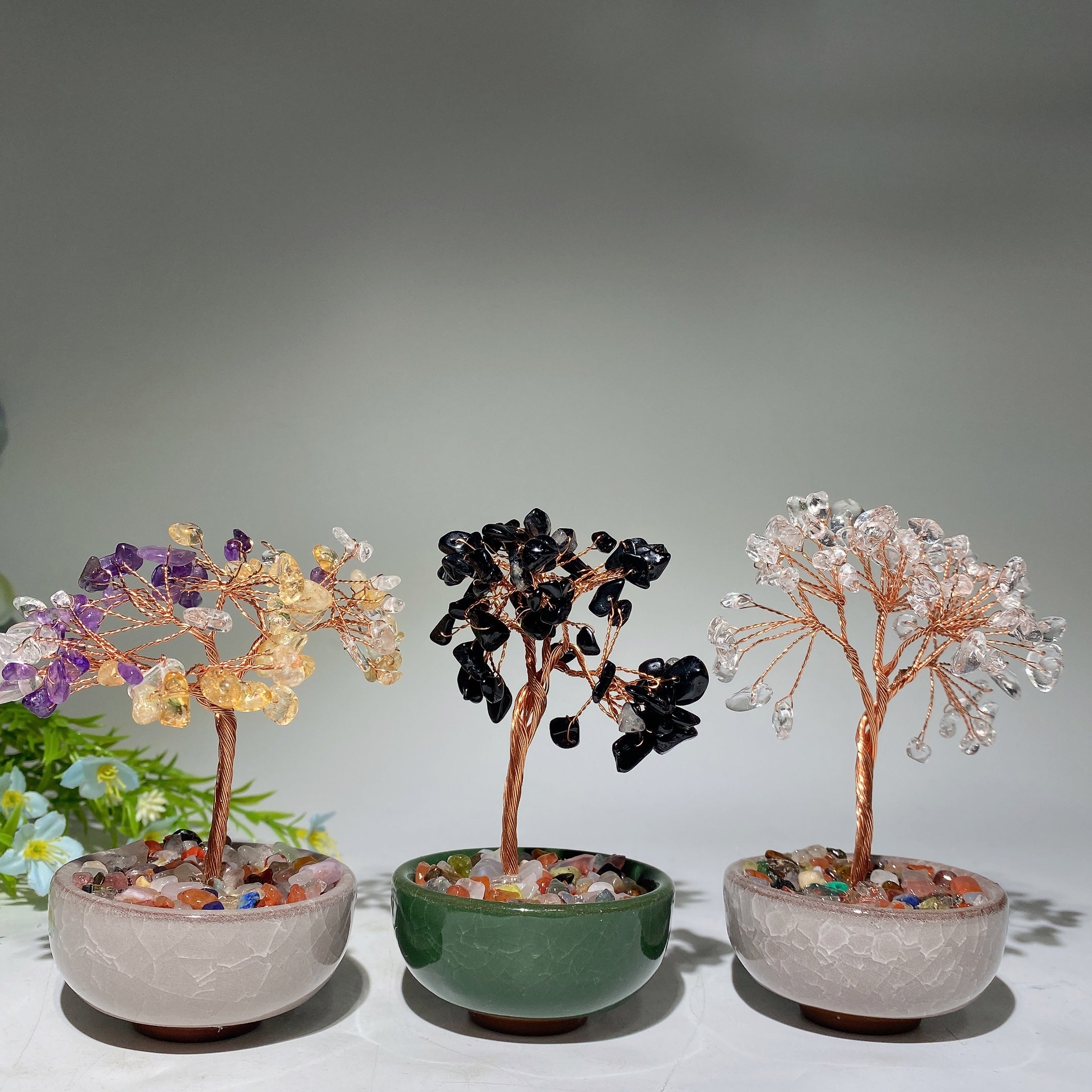 10-12cm Mixed Crystal Chips Healing Tree with Ceramic Pot