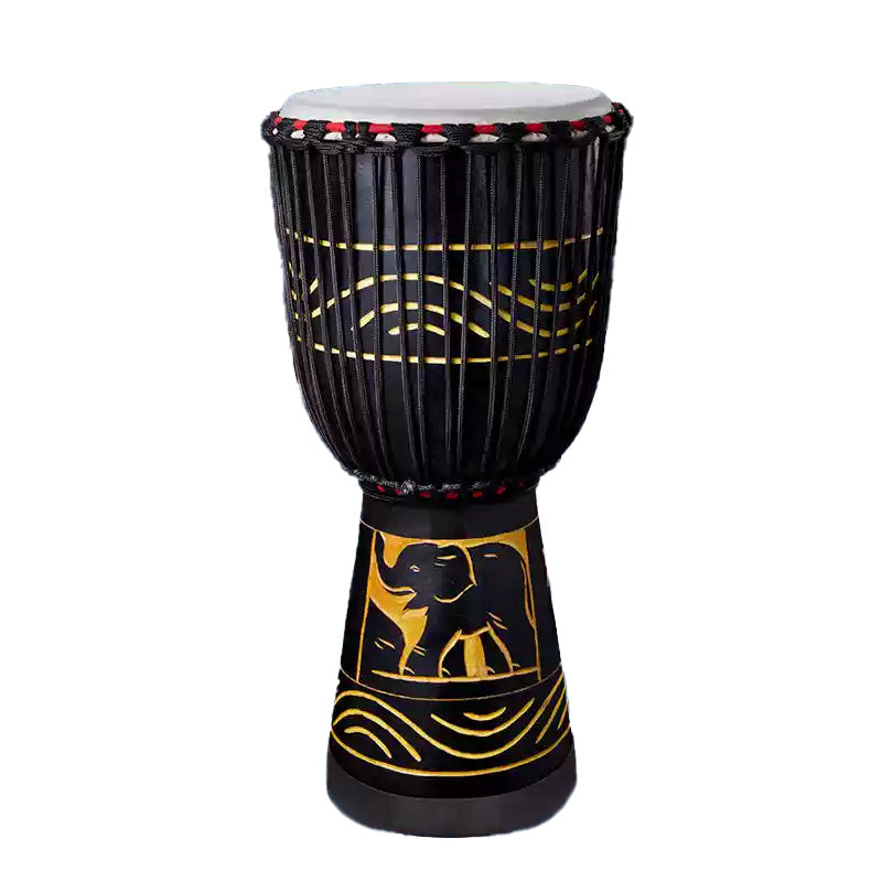 10" Djembe Handmade African Drum - Elephant Design