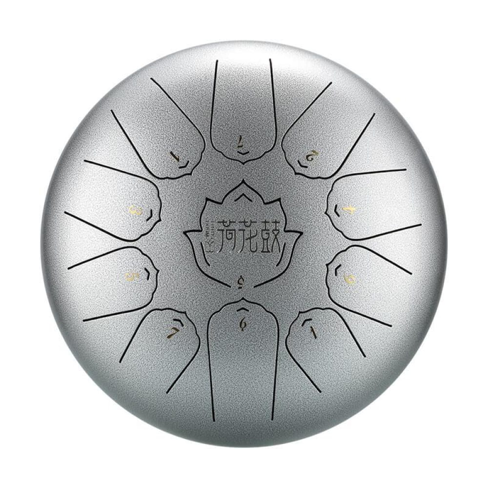 10-Inch Carbon Steel Tongue Drum 11 Notes in C Major - 10 Inches/11 Notes (C Major) / Flower Silver