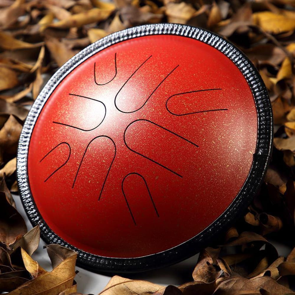 10-Inch Copper Disc Steel Tongue Drum 8 Tones Folk Mode - 10 Inches/8 Notes (Japanese Mode) / Red