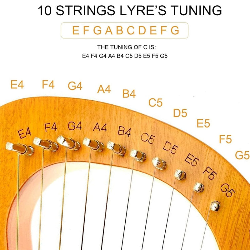 10 String Lyre Harp Mahogany + Bag & Tuning Tool