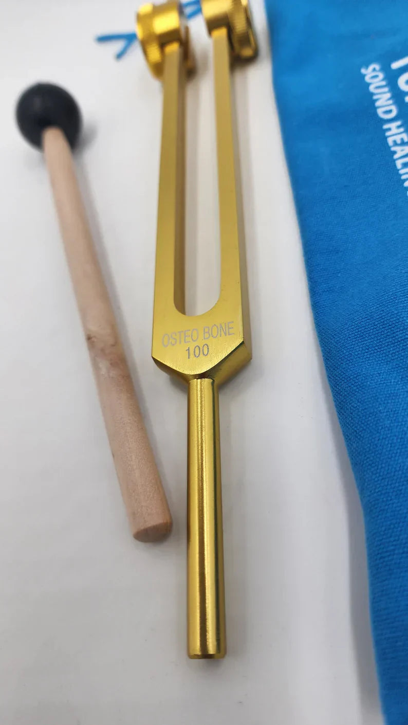 Golden tuning fork with parallel prongs from 100 Hz Tuning Fork for Healing set