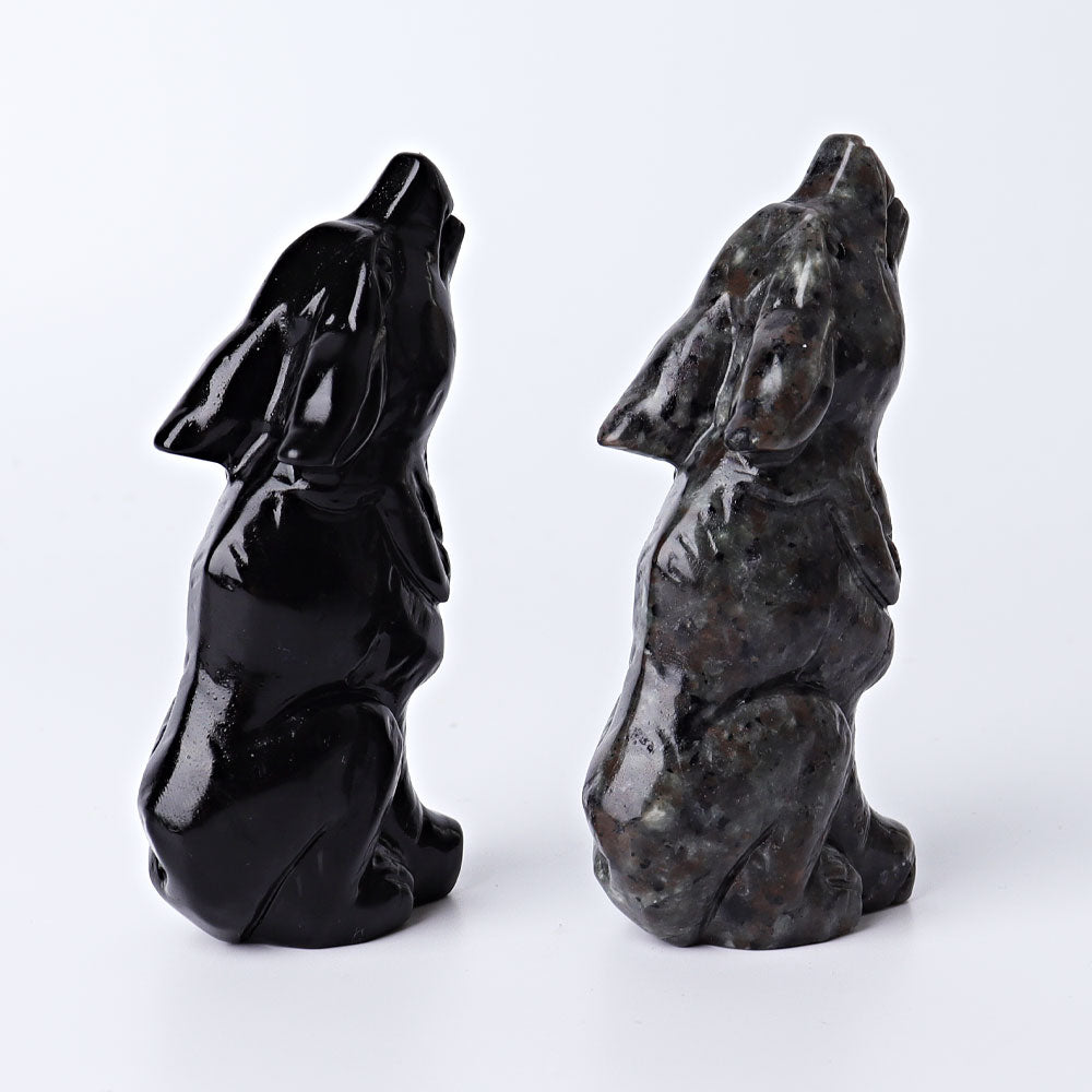 3.7 Inch Hand Carved Wolf Crystal | Yooperlite & Obsidian